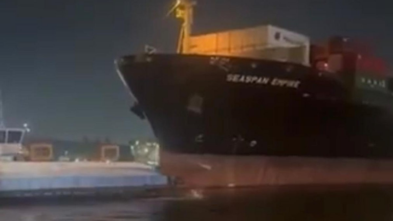 VÍDEO: Navio bate em duas balsas no Porto de Santos e tripulantes saltam no mar