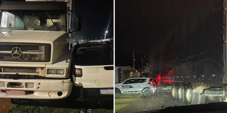 Caminhão sem freio atinge veículo estacionado em PG