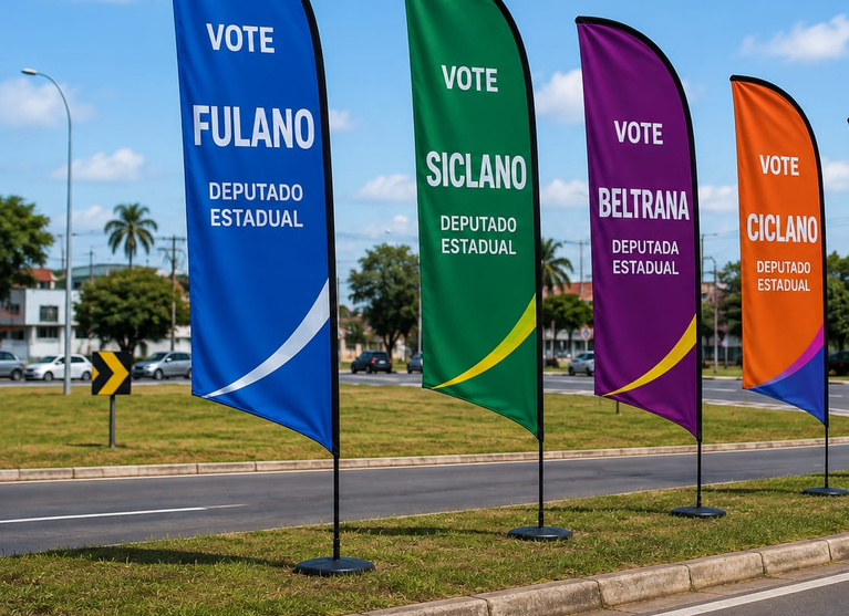 Justiça Eleitoral aponta irregularidade em bandeiras de candidatos instaladas em rotatórias de Ponta Grossa